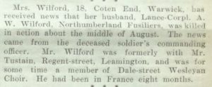 A W Wilford WA Sept 8th 1917